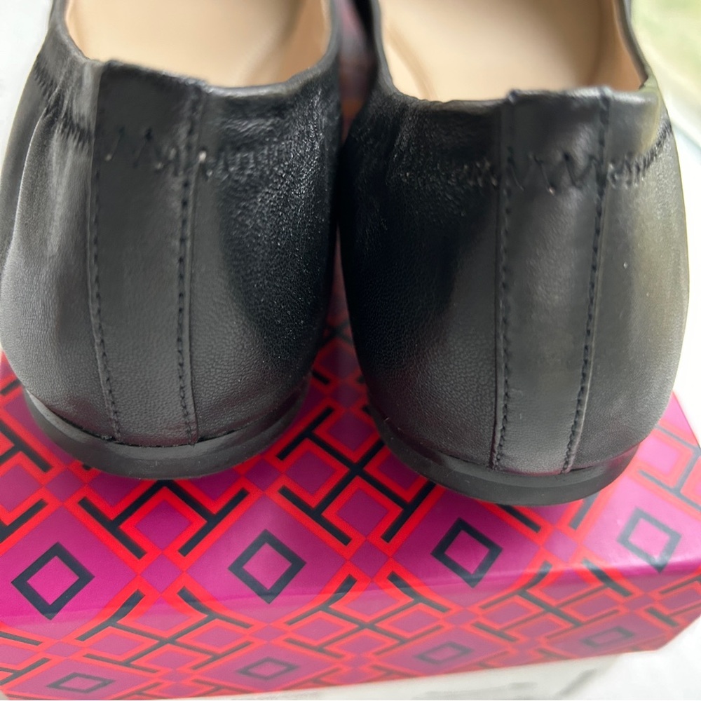 NIB Tory Burch "Liana" Genuine Leather Ballet Flat Black, Crystal T Logo Sz 7.5M - Picture 8 of 9